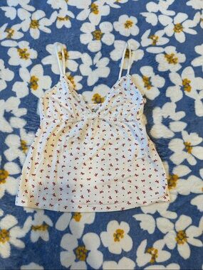 Brandy Melville White with Red Bow and Heart Print Babydoll Tank